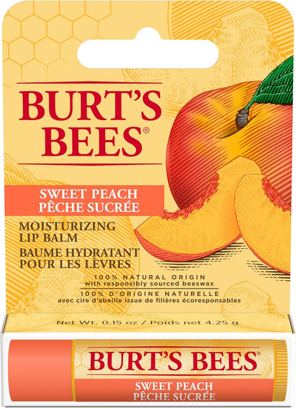 Burt's Bees 100% 天然保湿润唇膏，适用于干裂嘴唇，唇部护理，柔软光滑双唇，1 支装 - 甜桃色