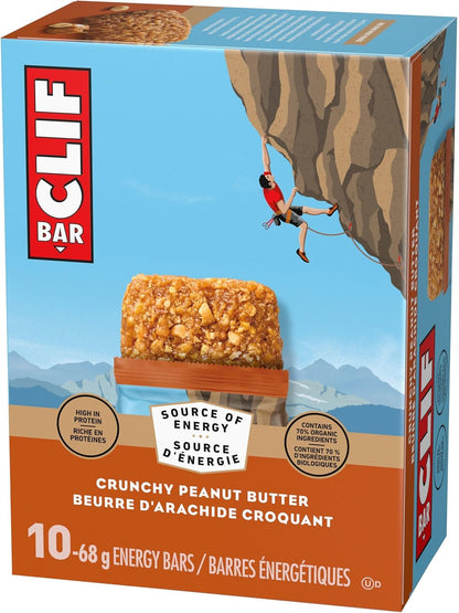 CLIF BAR 能量棒，香脆花生酱，燕麦棒，高蛋白，含 70% 有机成分，680 克（10 包）