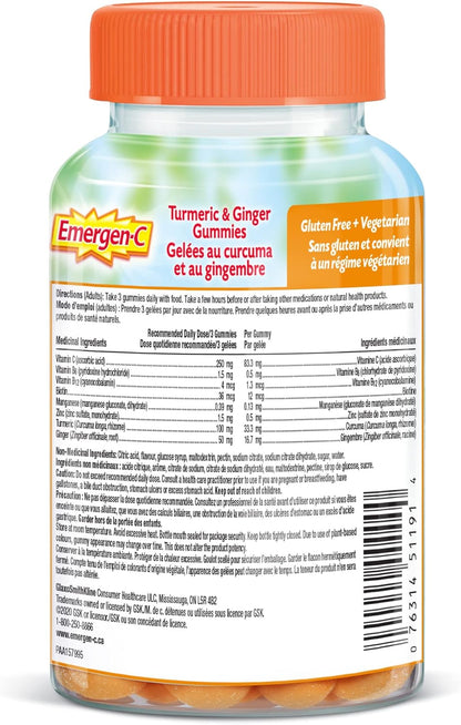 Emergen-C Immune Support Gummies, A Boost of Vitamins and Minerals, Turmeric & Ginger, 36 Gummies