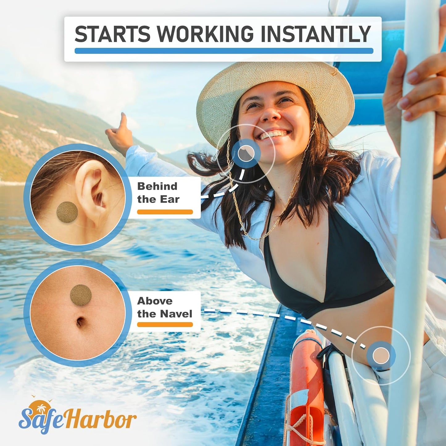 SafeHarbor Motion Sickness Patches | Anti Nausea Patches for Your Cruise Essentials | Natural and Non Drowsy Sea Sickness Patches for Cruise, Car Sickness, Flying and More (32 Count, 32, Count)