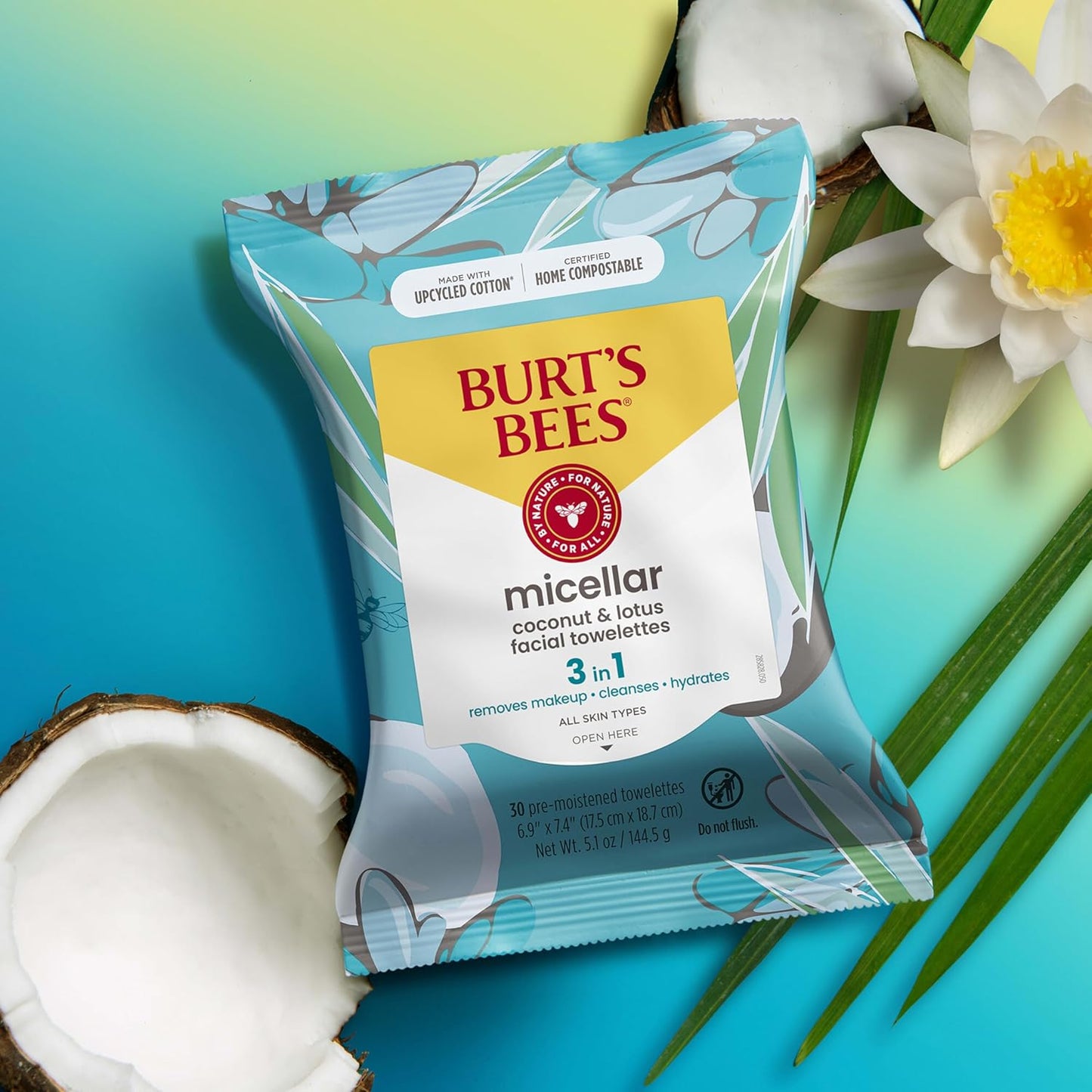 Burt's Bees 胶束清洁湿巾，男女通用 - 30 片装