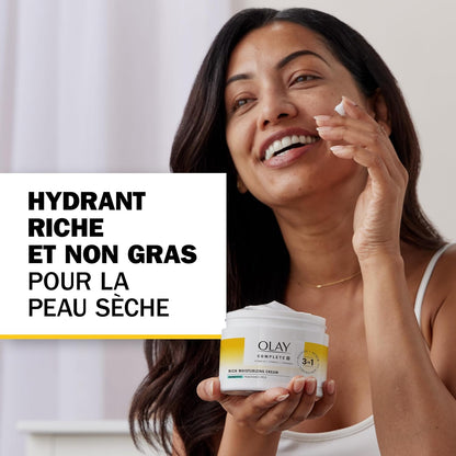 Olay Complete + Rich Moisturizing Cream Fragrance-Free, 3-in-1 Hydrating Face Cream for Dry Skin with Vitamin B3, Vitamin E, and Ceramides, 251 mL