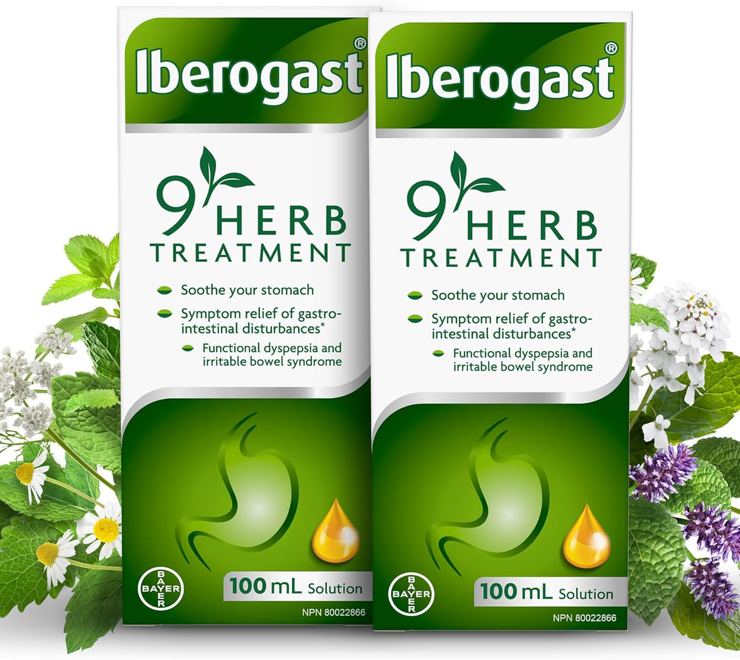 Iberogast 9 草本肠道健康护理 - 天然提取物，男女适用的肠道健康补充剂，缓解胃肠道紊乱和肠易激综合征 (IBS) 症状的消化补充剂，2x100ml