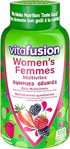 Vitafusion 女士複合維生素軟糖，每日補充複合維生素，促進新陳代謝¹，增強免疫力²，呵護秀發、肌膚和指甲³，預防骨質疏鬆症⁴，150 粒裝，2.5 個月用量，包裝可能有所不同