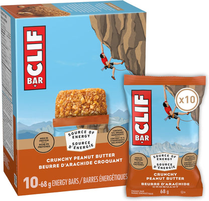 CLIF BAR 能量棒，香脆花生酱，燕麦棒，高蛋白，含 70% 有机成分，680 克（10 包）