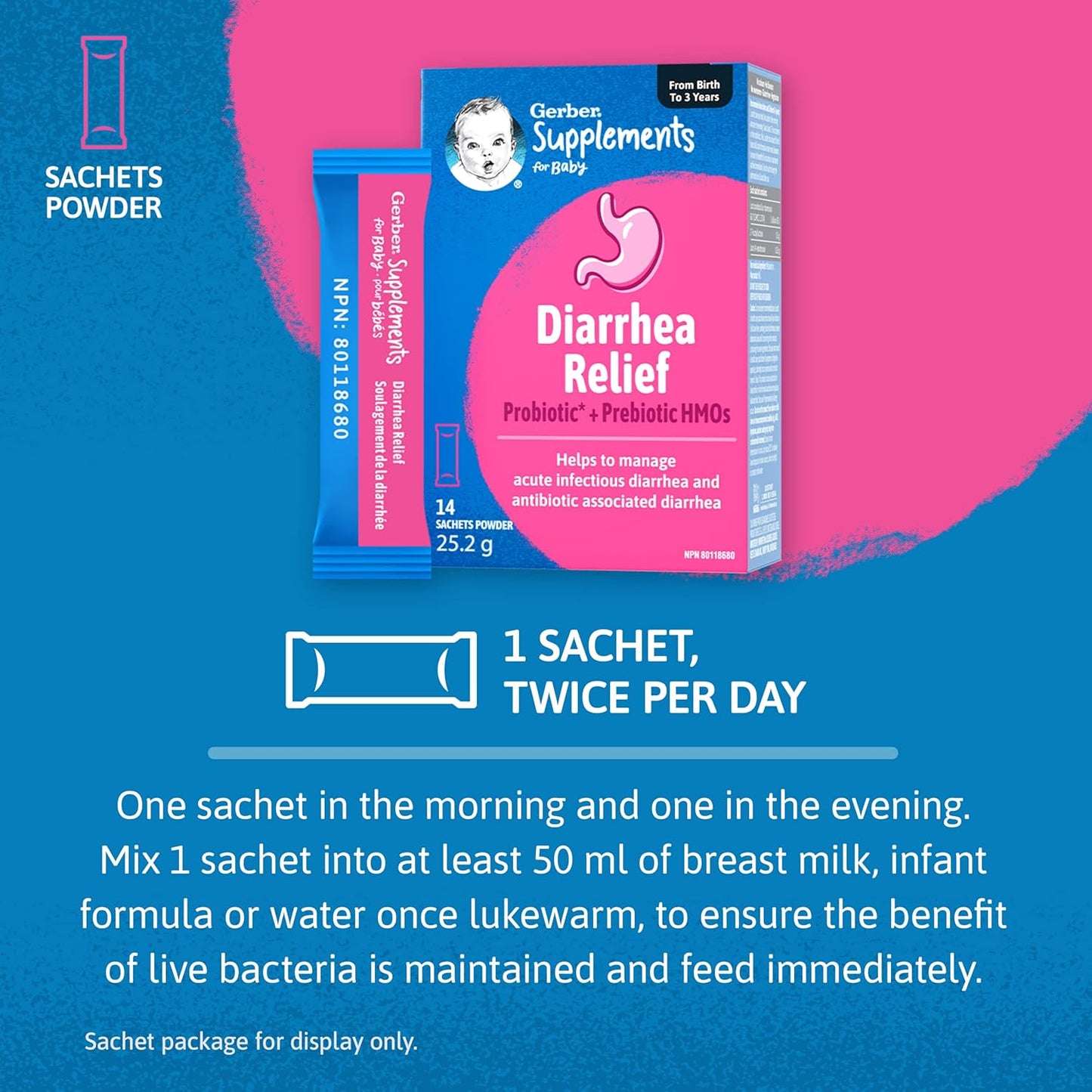 嘉寶嬰兒腹瀉緩解補充劑，0-3 歲，緩解嬰兒腹瀉，急性感染性腹瀉和抗生素相關腹瀉，益生菌和益生元 HMO，無麩質，小袋裝