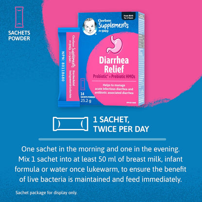 嘉寶嬰兒腹瀉緩解補充劑，0-3 歲，緩解嬰兒腹瀉，急性感染性腹瀉和抗生素相關腹瀉，益生菌和益生元 HMO，無麩質，小袋裝