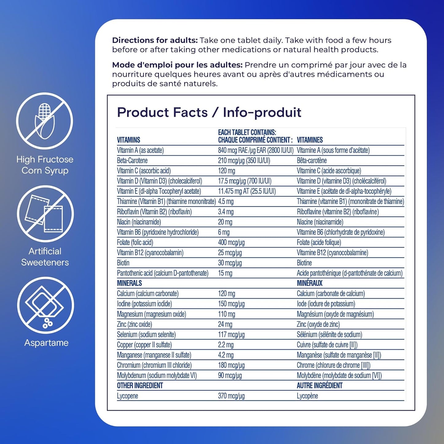 每日一片男士复合维生素，适合 50 岁以上男性 - 含维生素 A、B、C、D、E、钙、硒、镁和锌，支持免疫、骨骼、心脏和眼睛健康，以及能量，250 片