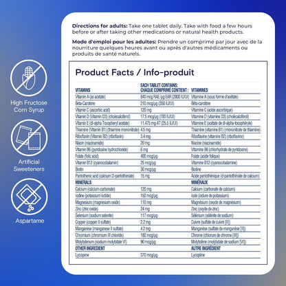 每日一片男士复合维生素，适合 50 岁以上男性 - 含维生素 A、B、C、D、E、钙、硒、镁和锌，支持免疫、骨骼、心脏和眼睛健康，以及能量，250 片