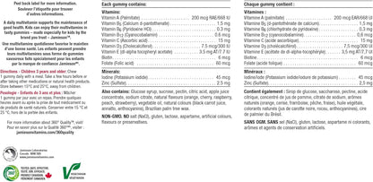 Jamieson 儿童复合维生素软糖，橙子、樱桃和覆盆子口味，促进生长发育，强健骨骼和牙齿。素食，非转基因，无麸质，无乳糖，无人工色素、香精或……