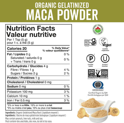 Viva Naturals 有機瑪卡粉，1磅（16盎司） - 有機糊化瑪卡根粉 - 純素和猶太潔食認證秘魯瑪卡超級食品 - 有機認證、無麩質和非基因改造 - 可重複密封包裝