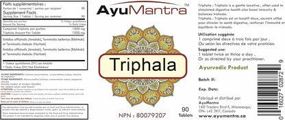 AyuMantra TriphalaTablets 阿育吠陀健康消化天然缓解片 1000 毫克/份 90 片