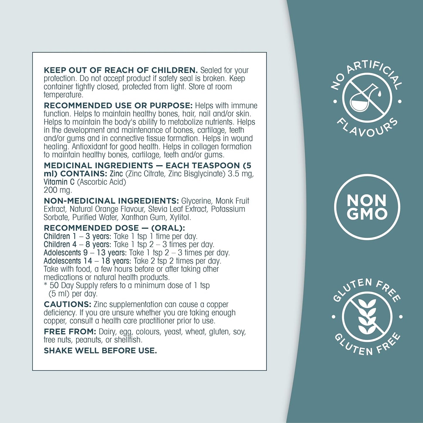 Organika 兒童液體鋅（含維生素 C）- 甜橙味 - 增強免疫功能和抗氧化 250 毫升