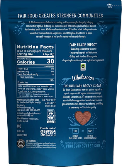 Wholesome Sweeteners Fair Trade 有機深棕色糖，24 盎司，單份（包裝可能有所不同）