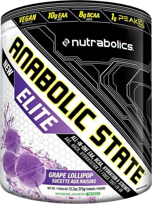 Anabolic State Elite 葡萄棒棒糖 21 份，EAA、BCAA、补水、锻炼前后粉剂，支持肌肉生长和修复，