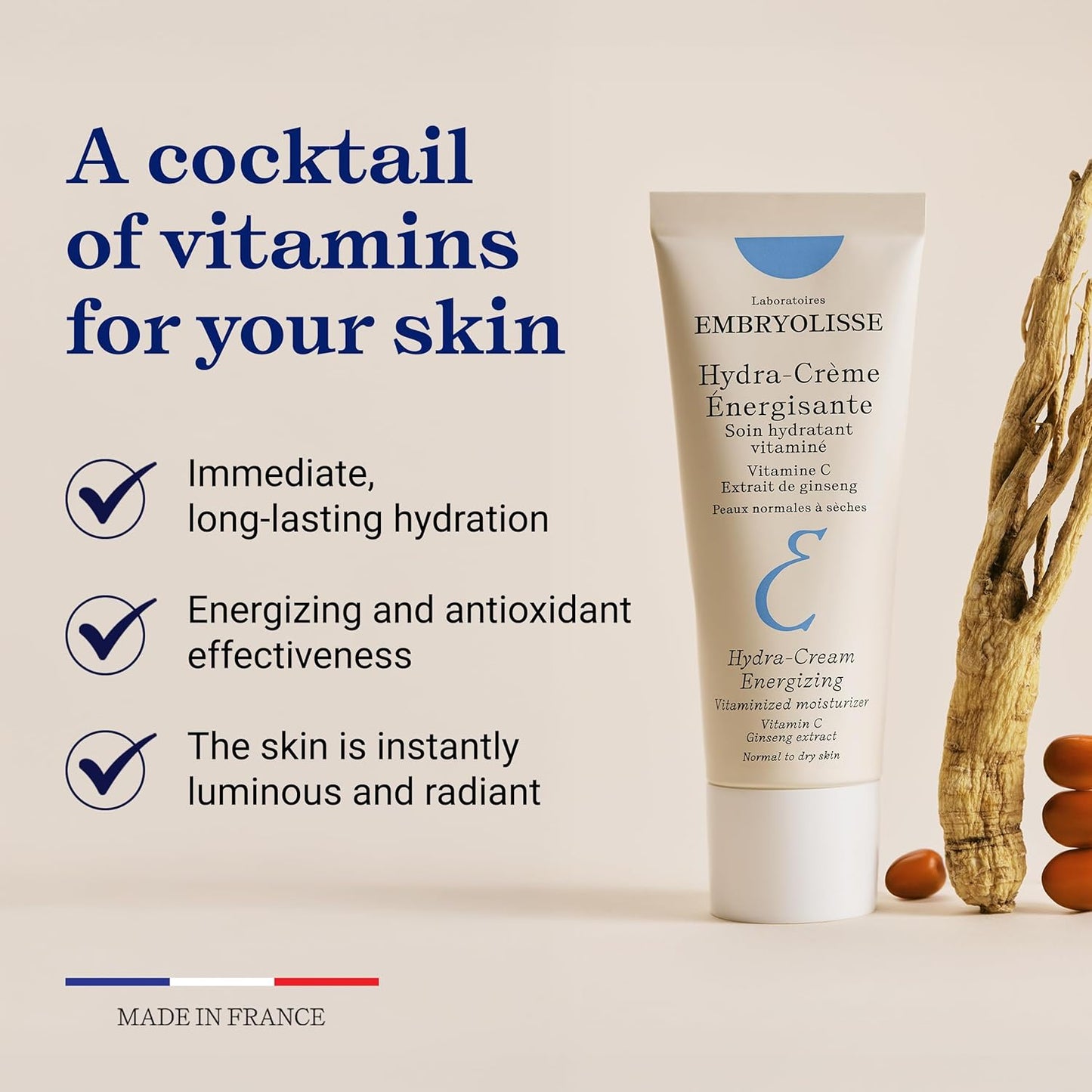 Embryolisse Vitamin C Energizing Face Moisturizer. Radiance-Boosting, Anti-Aging Daily Cream for Immediate and long-lasting hydration & Glow, 40 ml