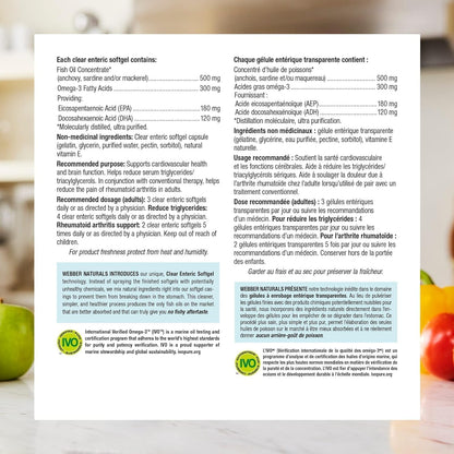 Webber Naturals Omega-3 300 毫克迷你装，220 粒透明肠溶无鱼腥味迷你软胶囊和维生素 D3 2500 IU 强效装，180 粒软胶囊