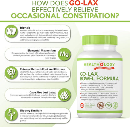 HEALTHOLOGY Go-Lax，腸道配方，天然瀉藥，有效緩解便秘補充劑，60 粒