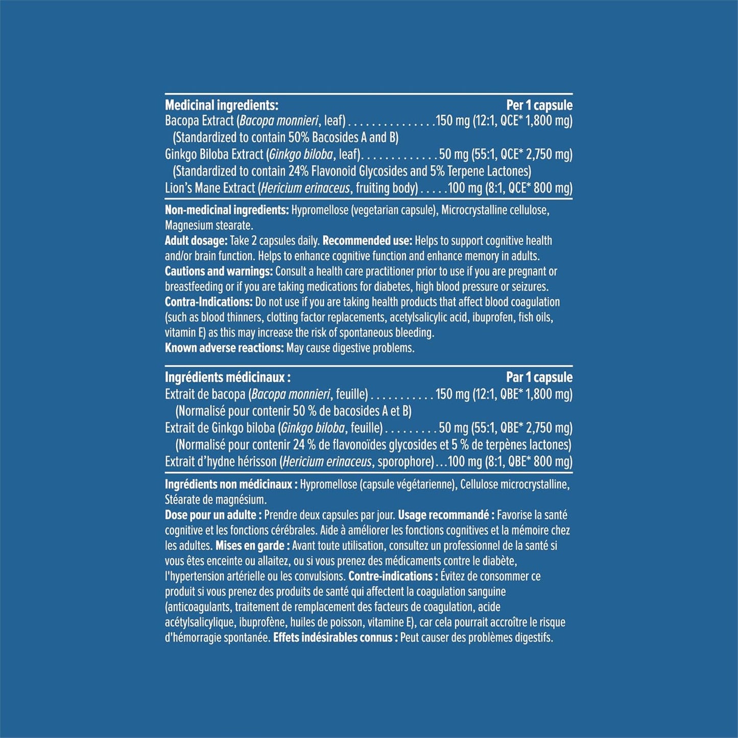 HEAL + CO. 健脑复合物 | 3 种强效提取物 – 假马齿苋、银杏和狮鬃菇 | 记忆力 + 认知补充剂 | 120 粒胶囊