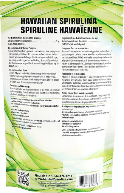 甘道夫加州夏威夷螺旋藻粉 150 克，30 份 - 充滿活力的藍綠藻，有助於平衡生活方式，支持活力和能量，適合素食主義者且營養豐富，是完美的冰沙