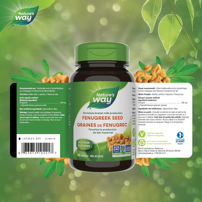 Nature’s Way Fenugreek Seed – Breastfeeding Supplement – Lactation Support to Help Mothers Increase Breast Milk Production, Non-GMO – 100 Vegetarian Capsules