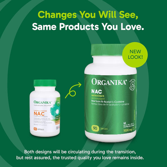 Organika 加拿大製造 NAC（N-乙醯-L-半胱氨酸）500 毫克 - 支持抗氧化穀胱甘肽水平、免疫系統支持、肝臟和排毒支持 - 90 粒膠囊