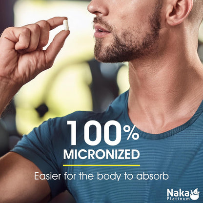 Naka Platinum Creatine 100% Pure Micronized Powder, 3000mg Per Dose, Faster Absorption - Supplement for Muscle Growth, Increased Strength, Enhanced Energy and Improved Athletic/Sports Performance, Made in Canada (200 vcaps)