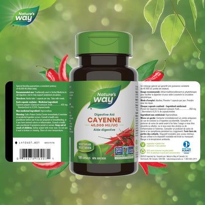 Nature's Way Cayenne Pepper 40,000 HU, 450 mg per serving, 100 Vegetarian Capsules ( 1 Pack)