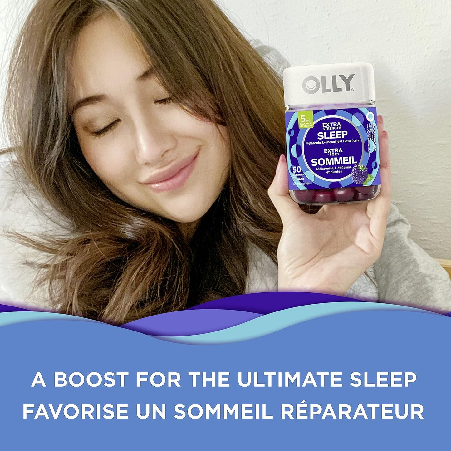 OLLY 強效睡眠軟糖補充劑助眠黑莓禪混合褪黑激素、L-茶氨酸和植物成分 25 天供應量 50 粒軟糖