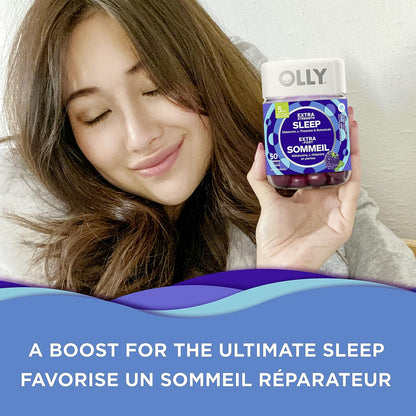 OLLY 強效睡眠軟糖補充劑助眠黑莓禪混合褪黑激素、L-茶氨酸和植物成分 25 天供應量 50 粒軟糖