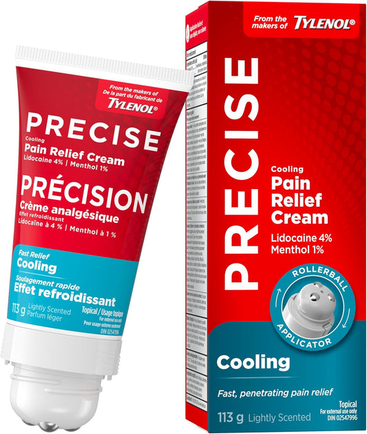 Precise Cooling Pain Relief Cream from the Makers of Tylenol, 4% Lidocaine & 1% Menthol, Fast, Effective Pain Relief, Light Scent, 113 g