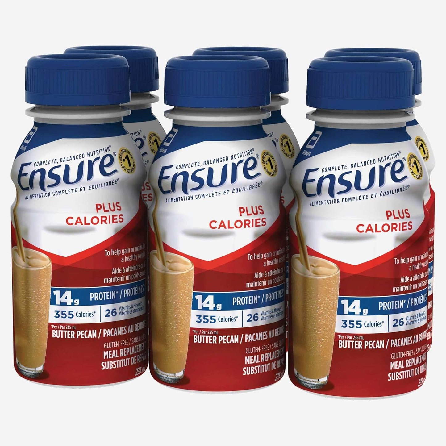 Ensure Plus Calories, Nutritional Supplement Shake, To Help With Healthy Weight Gain Or Maintenance, Butter Pecan, 6 x 235-mL Bottles