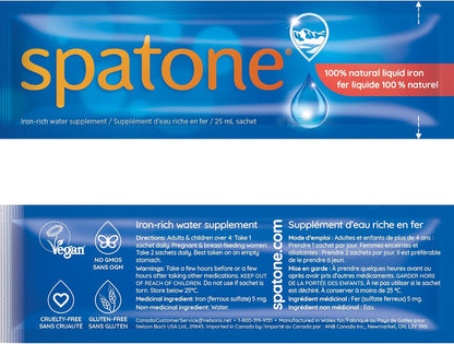 Spatone 100% 天然液態鐵補充劑，原味，純素，減少疲勞，28 袋 x 25 毫升，700.0 毫升（1 包）