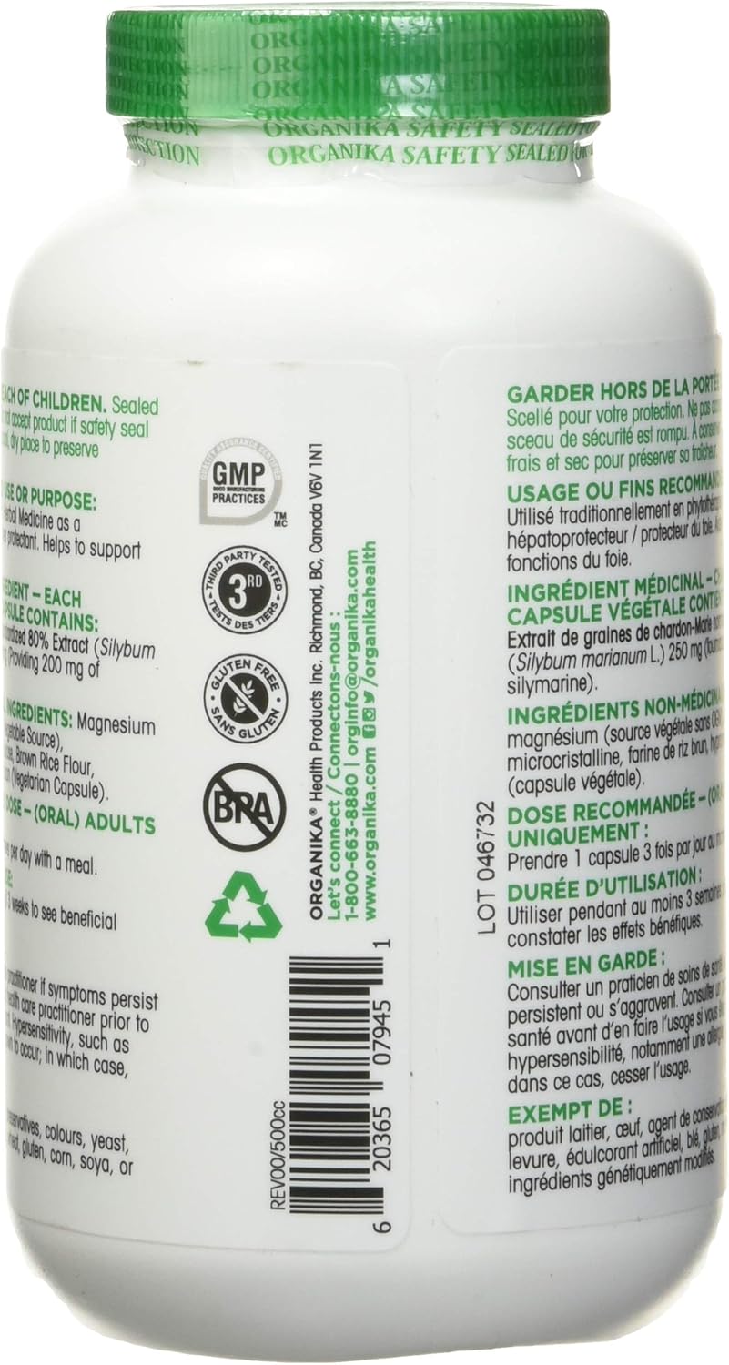 Organika 加拿大製造奶薊草 250 毫克 加量裝 220 粒 - 肝臟保護劑，源自水飛薊素種子 - 220 粒膠囊