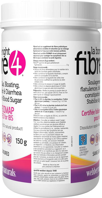 Webber Naturals The Right Fibre4 IBS Intestinal Discomfort 150 g, Unflavoured, 30 Servings, Fibre Supplement for Digestive Health, Low-FODMAP, Vegan