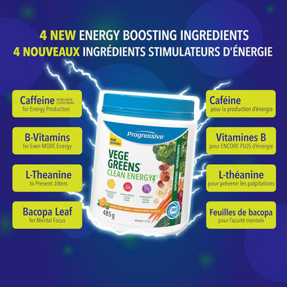 Progressive VegeGreens 清洁能源天然浓郁橙味 485 克 | 促进能量生产，提高警觉性和认知功能