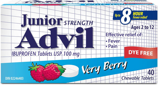 强效 Advil 布洛芬无色素咀嚼片，缓解疼痛和发烧，浆果味，40 片