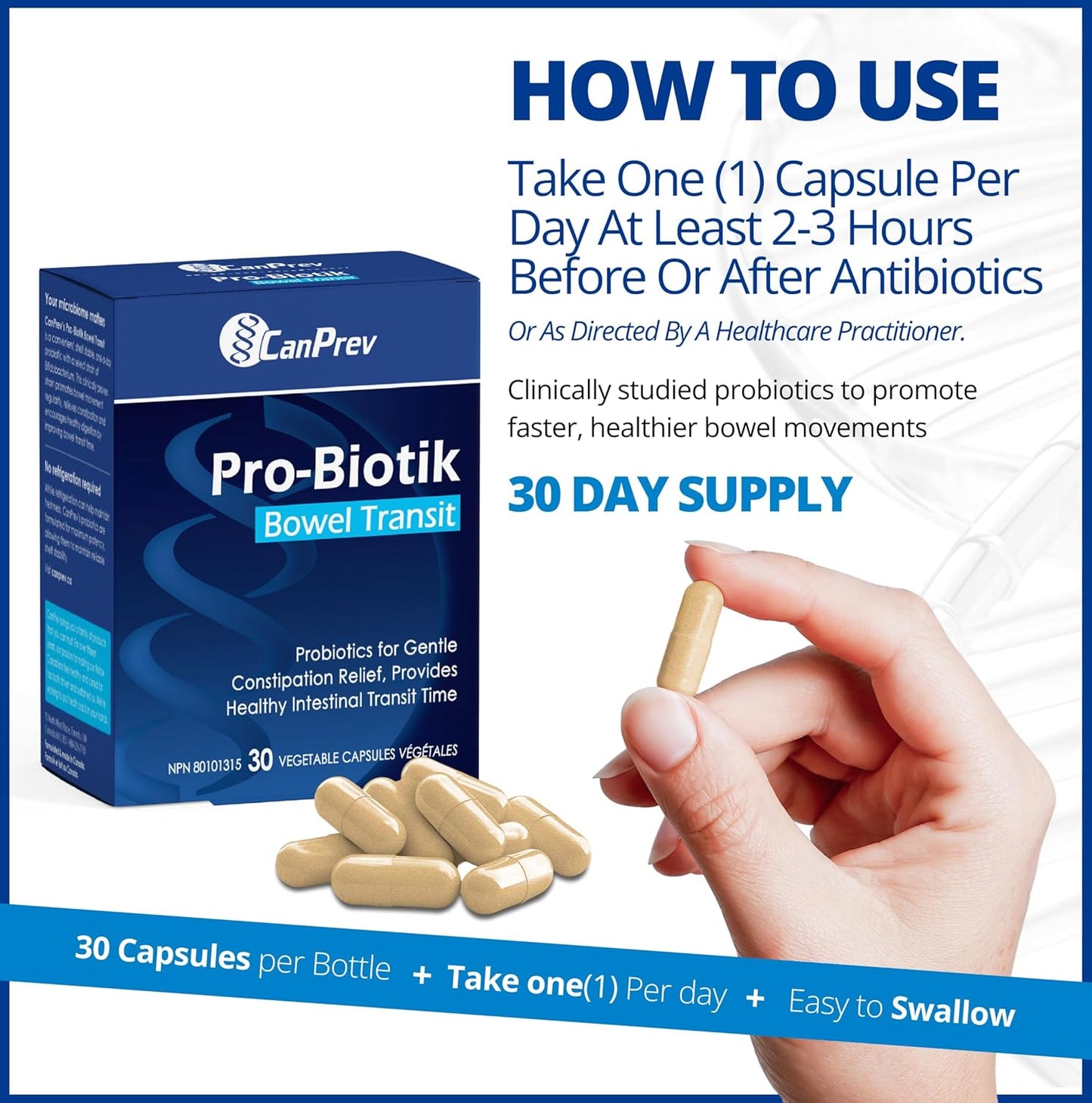 CanPrev - Pro-Biotik 肠道转运，30 粒素食胶囊，30 天用量 - 温和支持规律排便和消化平衡，益生菌可温和缓解便秘并保持健康的肠道转运时间