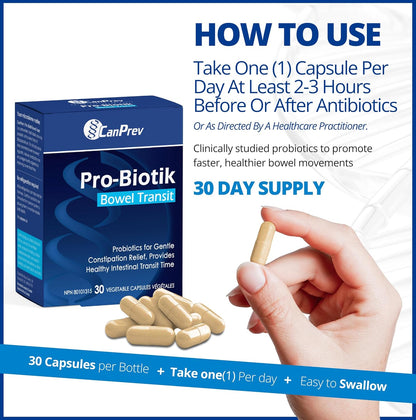 CanPrev - Pro-Biotik 肠道转运，30 粒素食胶囊，30 天用量 - 温和支持规律排便和消化平衡，益生菌可温和缓解便秘并保持健康的肠道转运时间
