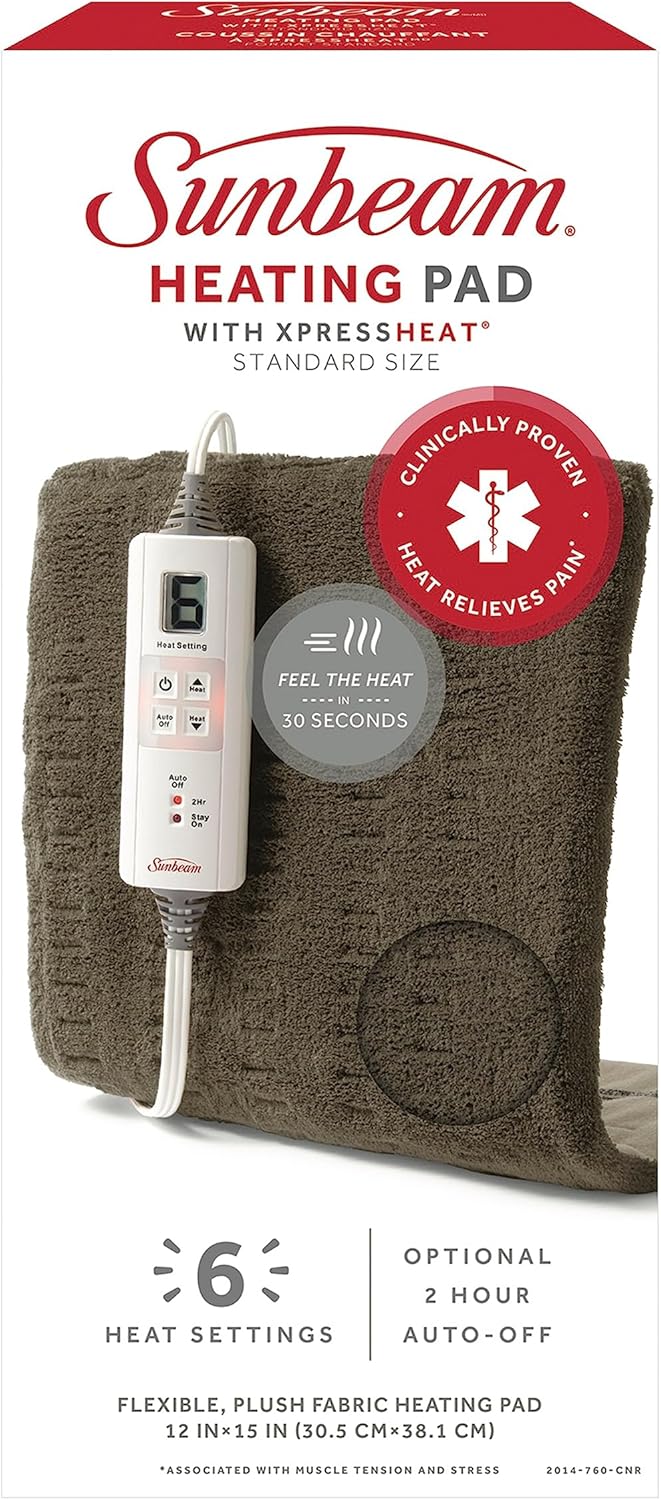 Sunbeam Premium 加熱墊，採用 XpressHeat 技術，標準尺寸，棕色