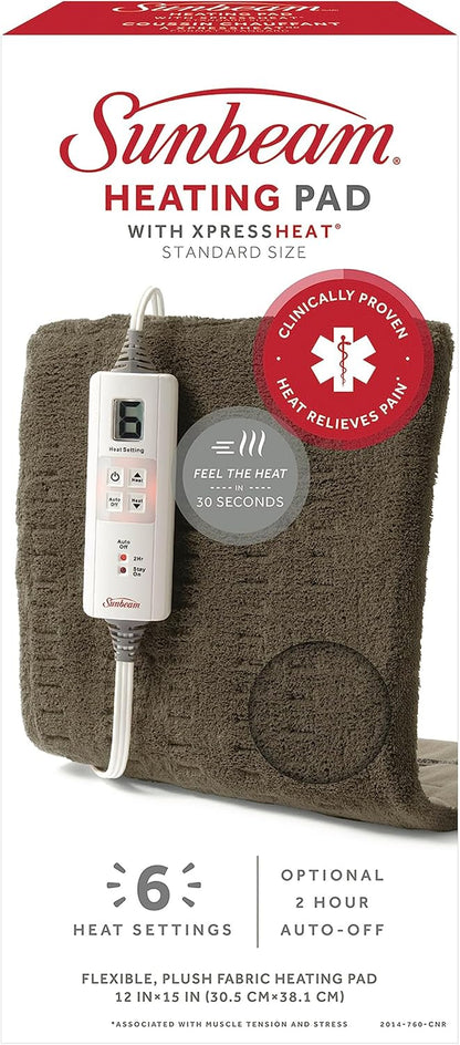 Sunbeam Premium 加熱墊，採用 XpressHeat 技術，標準尺寸，棕色