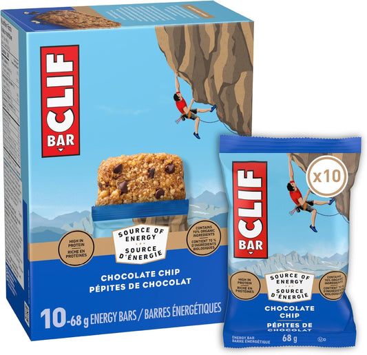 CLIF BAR 能量棒，巧克力碎，燕麦棒，高蛋白，含 70% 有机成分，680 克（10 包）