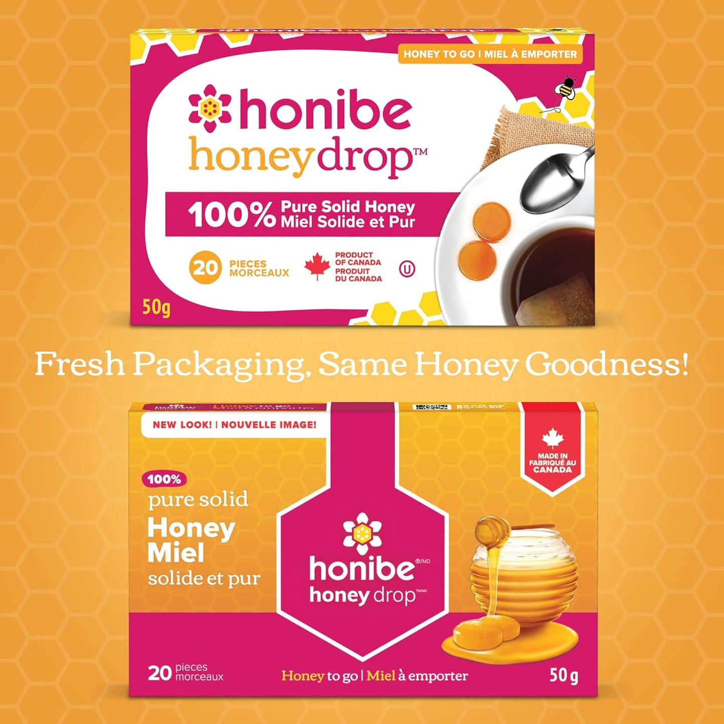 Honibe 蜂蜜滴剂 | 100% 纯蜂蜜 | 固体蜂蜜甜味剂 | 舒缓咽喉痛 | 12 包，每包 20 滴（240 滴）