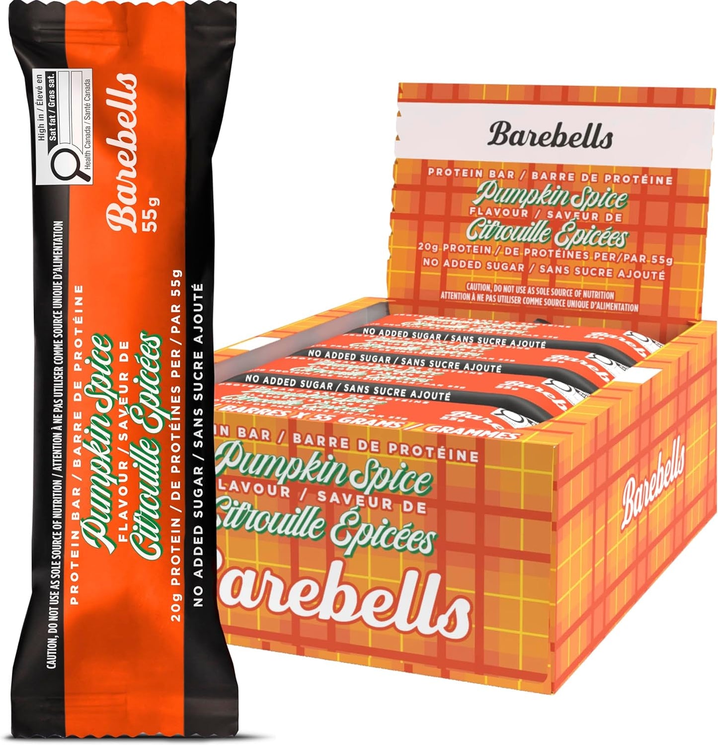 Barebells Protein Bars Pumpkin Spice - 12 Count, Protein Snacks with 20g of High - Chocolate Bar with 1g of Total Sugars - On The Go Snack & Breakfast Bars (12x55g) (NEW LIMITED EDITION)