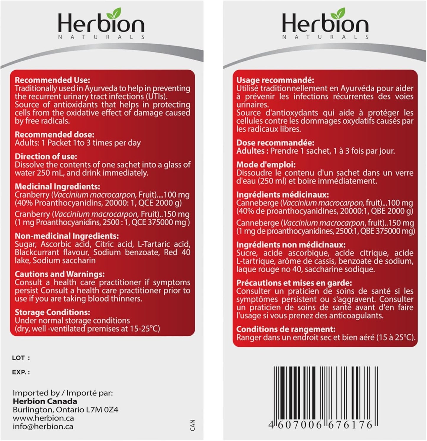 Herbion Naturals Cranfit Cranberry Granules Help Prevent Recurrent Urinary Tract Infections (UTIs), Source of Antioxidants, 250 mg Cranberry Extract per Sachet, Herbal Formula, Dissolves in Water, For Adults, 10 Sachets