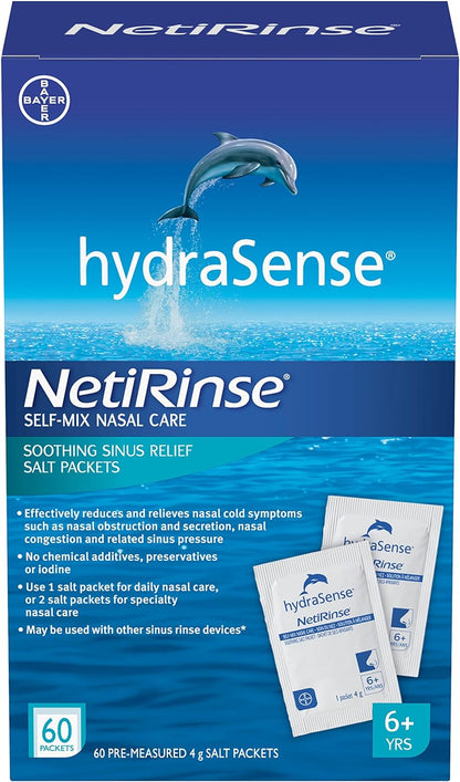 hydraSense NetiRinse 补充盐包，通用预先计量自混合包，减轻和缓解鼻塞感冒症状，60 包