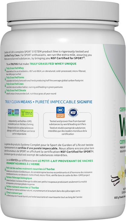 Garden of Life Sport Certified Grass Fed Whey Vanilla, 660 Gram Garden of Life SPORT Certified Grass Fed Whey Protein (Vanilla) for Exercise Support. Rigorously tested, NSF Certified for Sport and Informed Choice certifi…