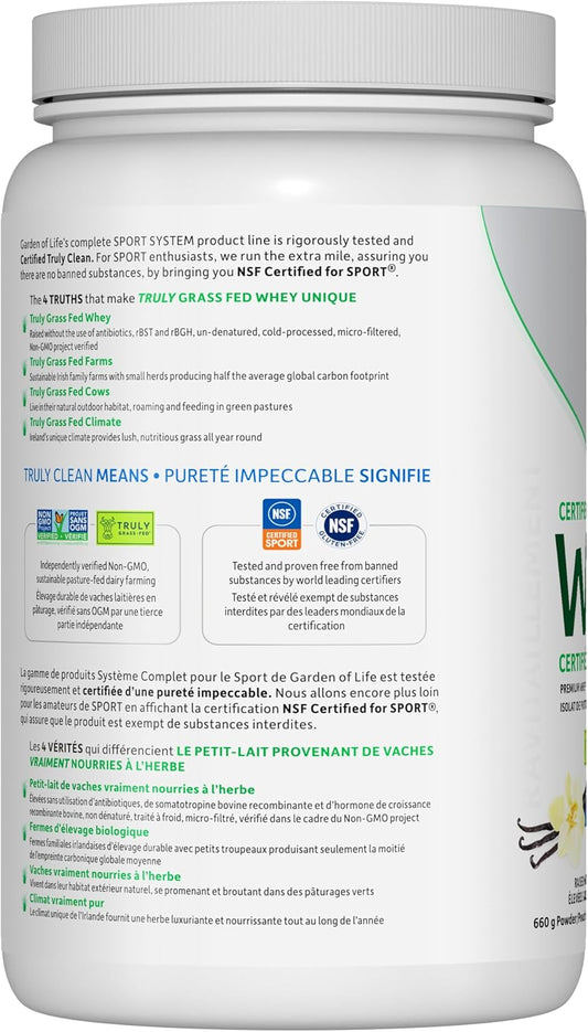 Garden of Life Sport Certified Grass Fed Whey Vanilla, 660 Gram Garden of Life SPORT Certified Grass Fed Whey Protein (Vanilla) for Exercise Support. Rigorously tested, NSF Certified for Sport and Informed Choice certifi…