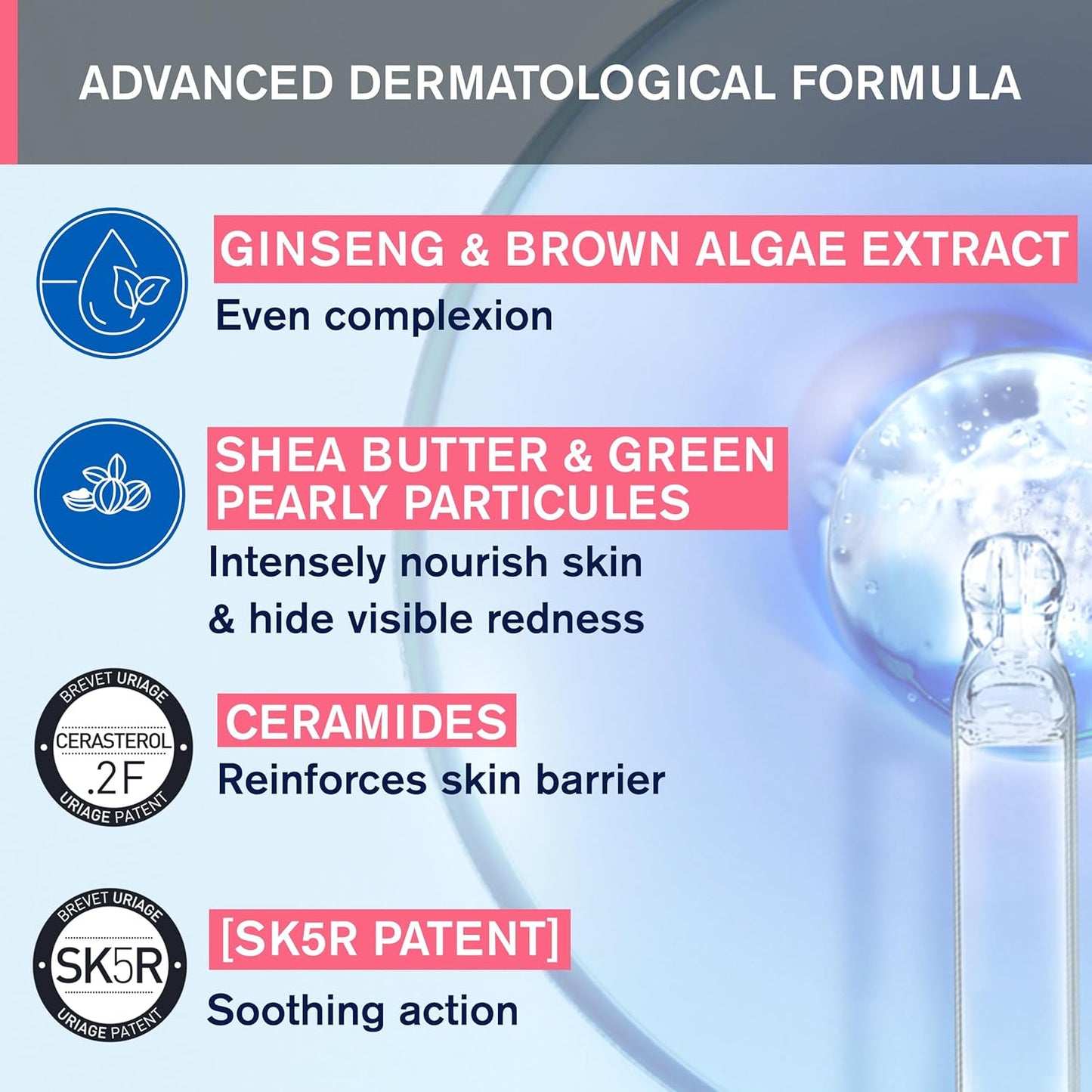 Uriage Roseliane 抗紅血絲乳霜 1.7 液體盎司 | 敏感易紅血絲肌膚的保濕霜 | 抑制導致紅斑痤瘡/紅血絲的關鍵因素的護膚療法