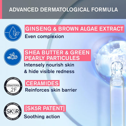 Uriage Roseliane 抗紅血絲乳霜 1.7 液體盎司 | 敏感易紅血絲肌膚的保濕霜 | 抑制導致紅斑痤瘡/紅血絲的關鍵因素的護膚療法